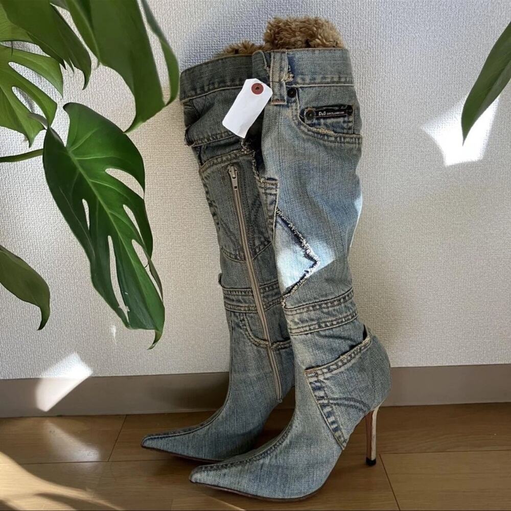 Dolce & Gabbana D&G Vintage Blue Denim Jean Boots - Picture 9 of 9